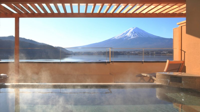 Japan Hot Springs With View Of Mount Fuji